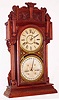 Waterbury Clock Co., Waterbury, Conn. "Calendar No. 43" double dial perpetual calendar 8 days, time and strike, spring driven walnut shelf clock, c1912