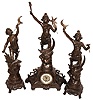 German bronzed cast spelter figural set with 30 hours, timepiece and two side pieces, c1910