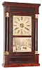 Chauncey Jerome, New Haven, Conn., 30 hour, time and strike, and alarm, mahogany veneer column clock with OG top and bottom molding. c1852