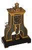 French Industrial clock by Guilmet, "Steam Hammer", with gilt and patinated bronze case on a black slate base with gilt feet, the hammer forming part of the pendulum, rising and falling to strike the anvil as the clock ticks, 8 days, time and strike, movement signed Japy Freres, counting the hours and striking the half hour on a bell, also with Guilmets mark on the back plate, dial with applied gilt Roman numerals, with gilt spade hands, c1880