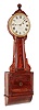 Martin Cheney, Montreal, Quebec, banjo wall clock, 8 days, time only, weight driven movement in a mahogany case with figured mahogany throat and lower panels and painted metal dial, c1835