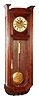 Joh. Salfer, Wien, Austria, Vienna regulator wall clock, 30 days, time only, weight driven movement in an Arts & Crafts oak case with enamel dial and engraved center signed by maker and engraved brass pendulum bob and brass weight, c1895