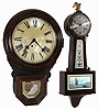 Clocks- 2 (Two) Connecticut wood 8 days, wall clocks: New Haven "Whitney" striking banjo, c1932; E. Ingraham "Dew Drop" rosewood grained time only, c1900