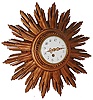 French gilt wood 8 days, time only, sunburst wall clock with Japy Freres balance wheel movement, c1890
