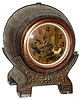 United Electric Clock Corp, Brooklyn, NY, spelter wine barrel 30 hours, time only, animated novelty clock, c1938