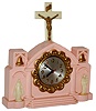 National Clock Corporation, Lynn, Mass., religious theme pink plastic internal illumination electric mantel clock with Sessions movement, c1950