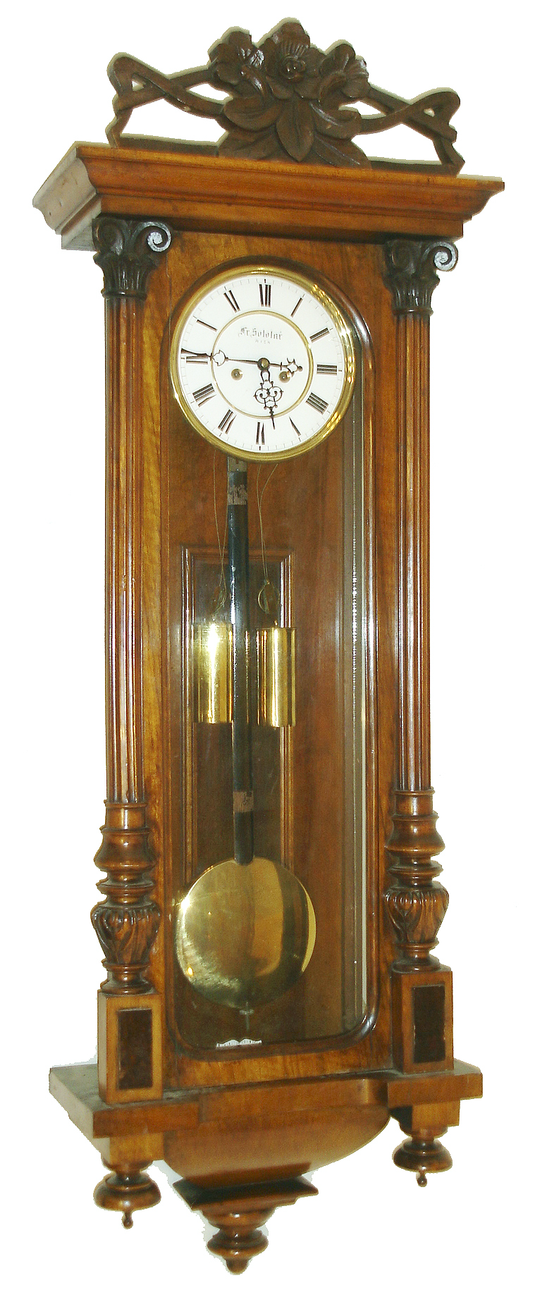 Clocks- 2 (Two) German/Austrian walnut 8 days, Vienna Regulator wall clocks, one 2-weight, one 1-weight, late 19th century — Antique Clocks Price Guide