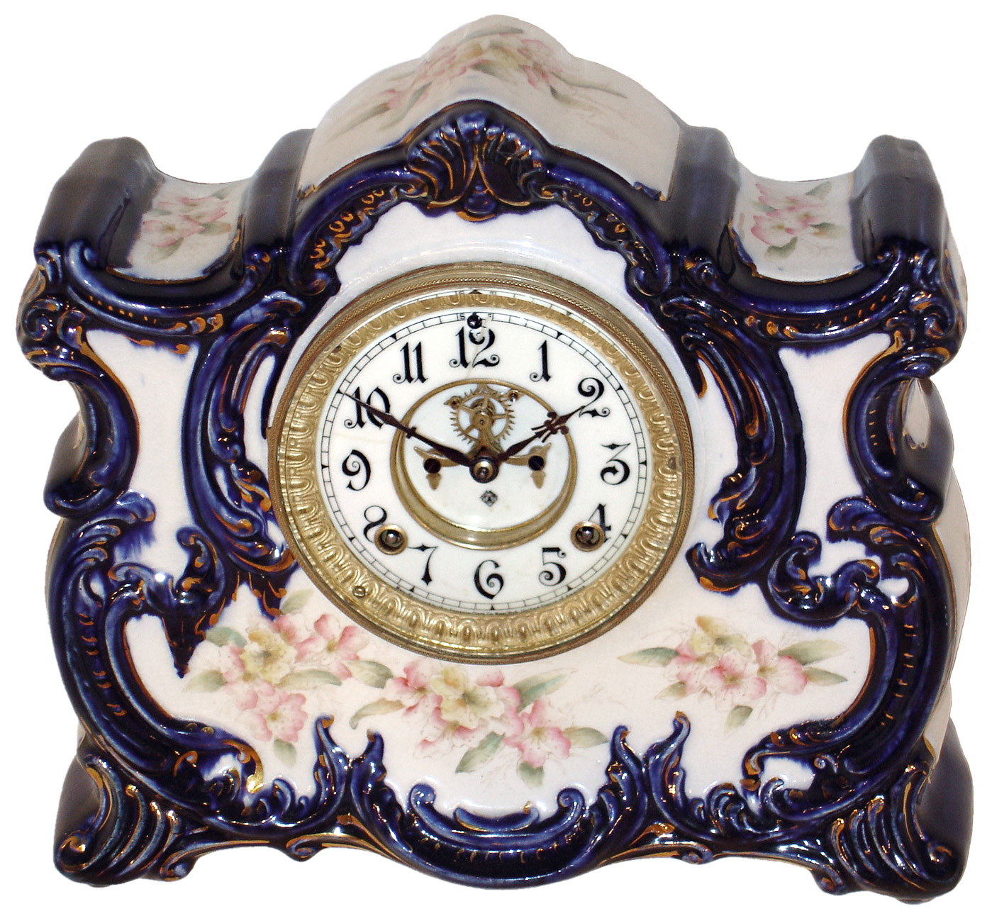 Ansonia Clock Co., New York, "Ossipee" 8 days, time and strike, porcelain mantel clock, c1900 — Antique Clocks Price Guide