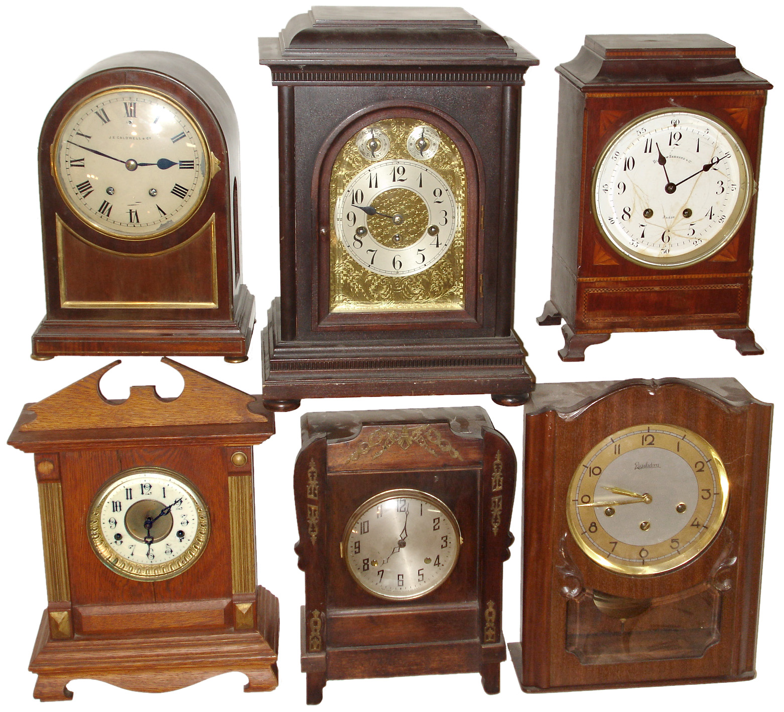 Clocks- 6 (Six) European and Connecticut 8 days, wood case mantel clocks: two Westminster chime; four time and strike; early 20th century — Antique Clocks Price Guide