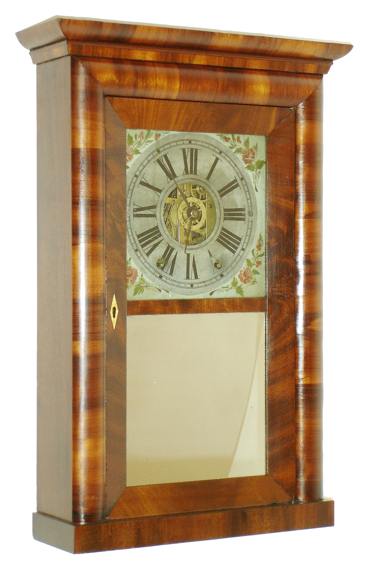 E. C. Brewster, Bristol, Conn., 30 hours, time, strike and alarm iron back plate rosewood veneer shelf clock with a separate paper label: "Lovell and Smith, Philadelphia c1842 — Antique Clocks Price Guide