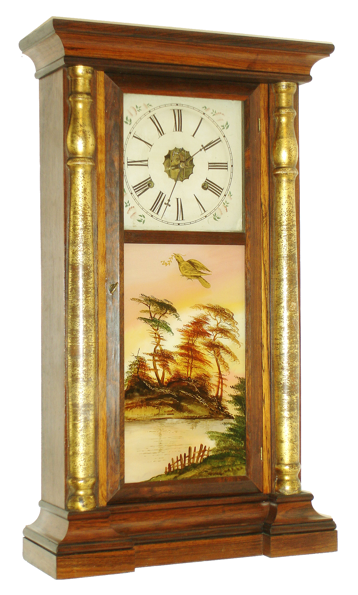 Welch, Spring & Co., Bristol, Conn., 8 days, time and strike, rosewood gilt column and cornice shelf clock, c1868 — Antique Clocks Price Guide