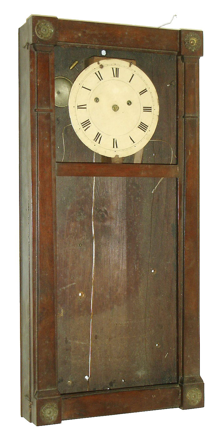 Unknown, 8 days, New Hampshire Mirror clock with what looks to be some form of rat-trap strike movement, c1830 — Antique Clocks Price Guide