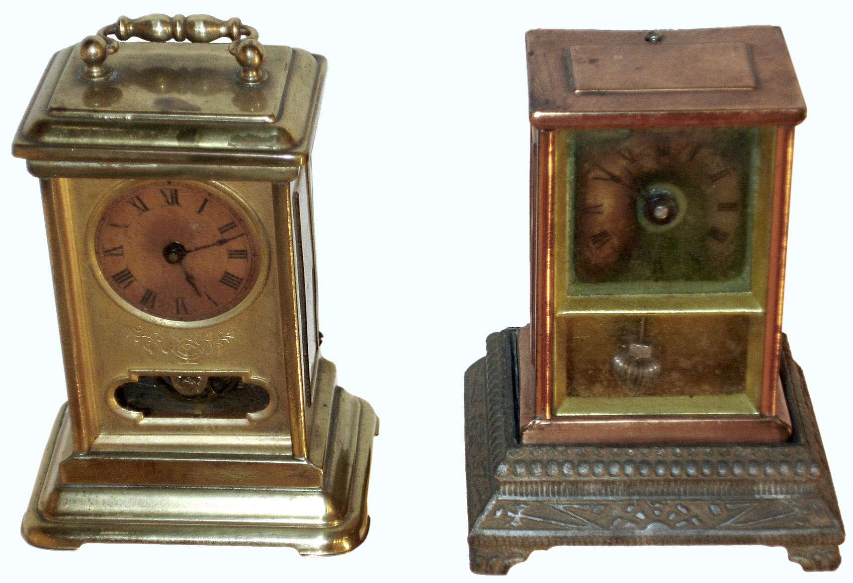 Clocks- 2 (Two) Yale Clock Co., New Haven Conn., c1885: a balance wheel carriage clock and a chess timer pendulette with base — Antique Clocks Price Guide