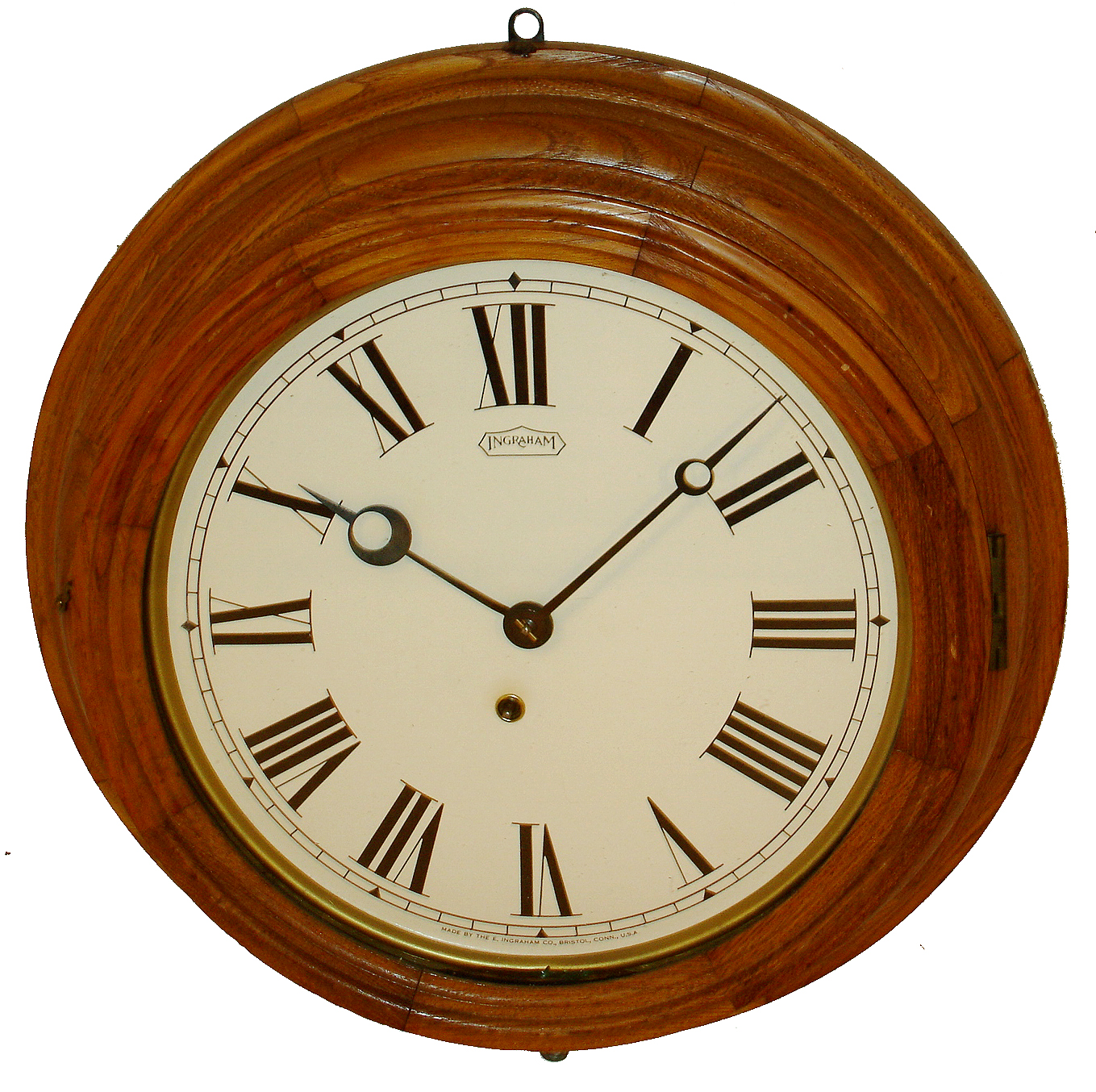 Clocks- 2 (Two) E. Ingraham Clock Co., Bristol, Conn., oak 8 days, time only wall clocks: "Lobby" and "Gallery" models, c1891 — Antique Clocks Price Guide