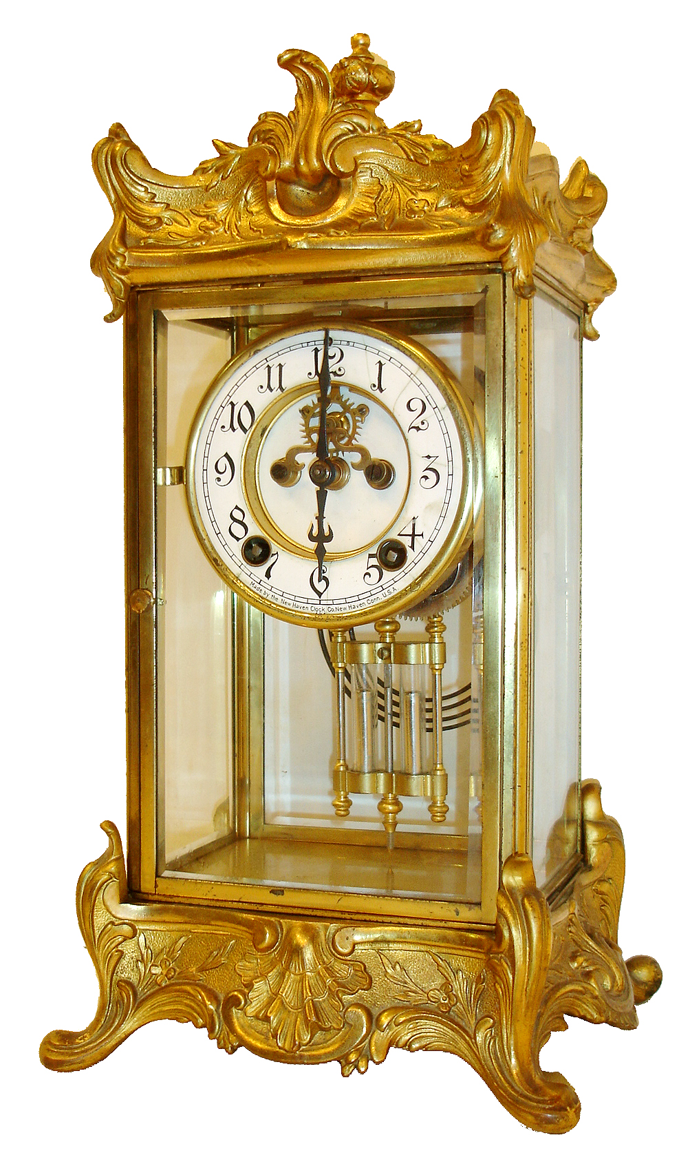 New Haven Clock Co., New Haven, Conn., "Thoreau", 8 days, time and strike, crystal regulator mantel clock, c1911 — Antique Clocks Price Guide