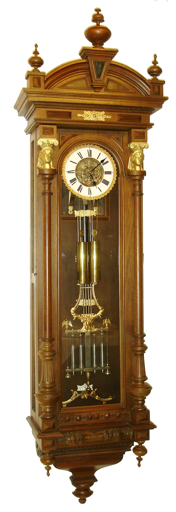 Austrian, c1875, large 2-weight (striking), 30-day duration movement with 9" dial, in a very large case of later manufacture, and with a simulated 4-jar mercury pendulum. — Antique Clocks Price Guide