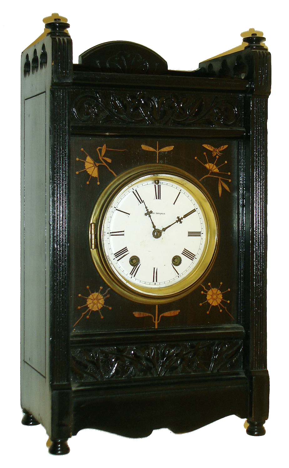 Seth Thomas Sons & Co., Thomaston, Conn., "Bee", cabinet series 15 day, time and strike, ebonized case mantel clock, c1881 — Antique Clocks Price Guide