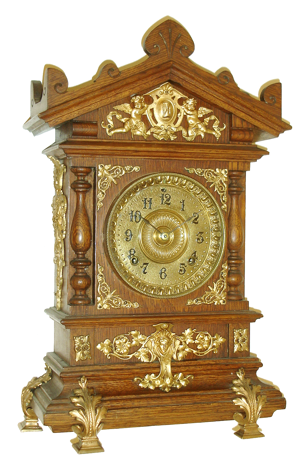 Ansonia Clock Co., Ansonia, Conn., "Cabinet C", 8 days, time and strike, oak case with applied brass trim, c1894 — Antique Clocks Price Guide