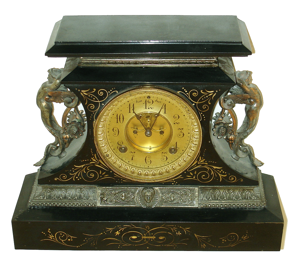 Ansonia Clock Co., Ansonia, Conn., "Rosalind" 8 days, time and strike, enameled iron case mantel clock, c1904 — Antique Clocks Price Guide