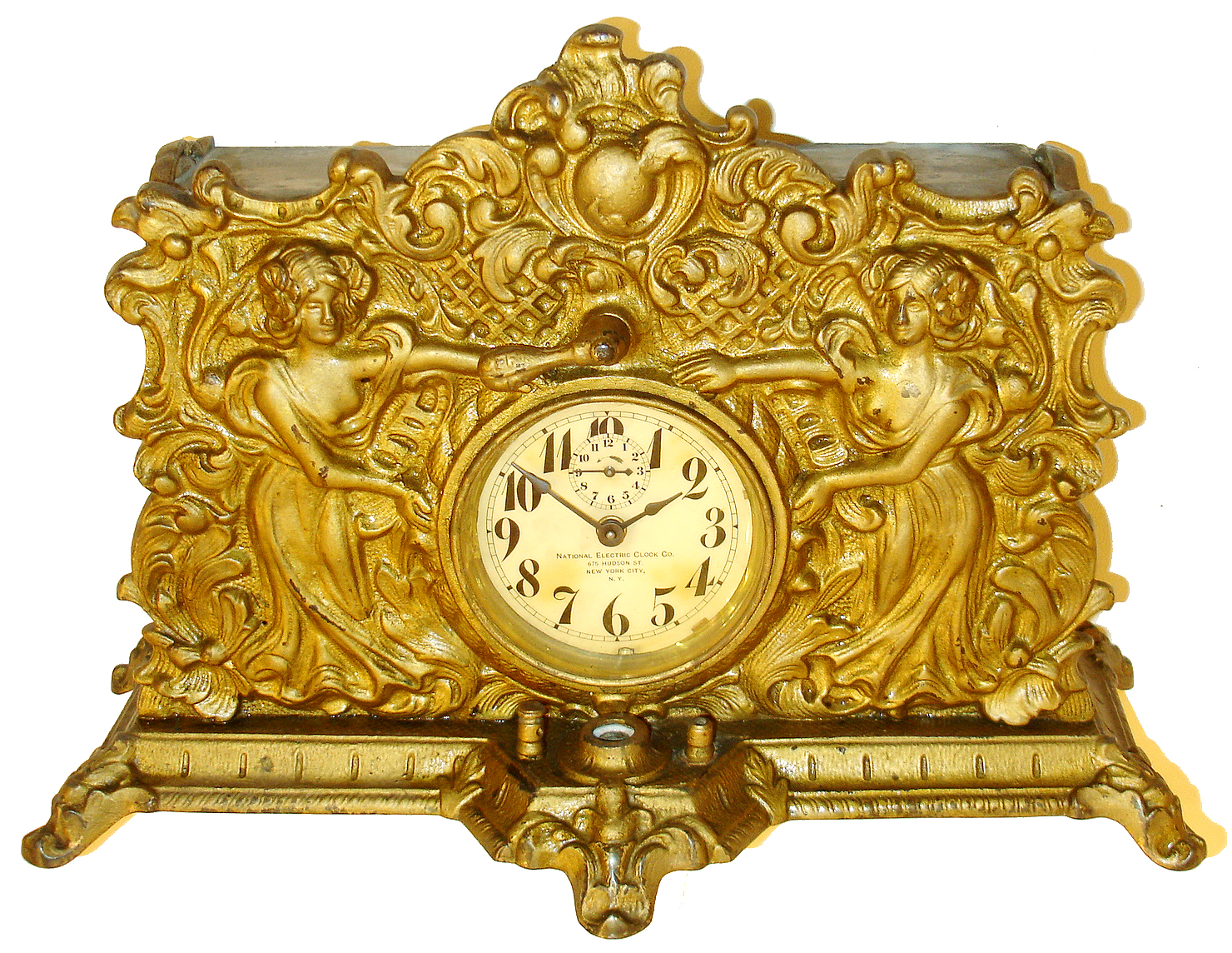 National Electric Clock Co., New York, alarm clock with battery-powered lighted dial, c1910 — Antique Clocks Price Guide