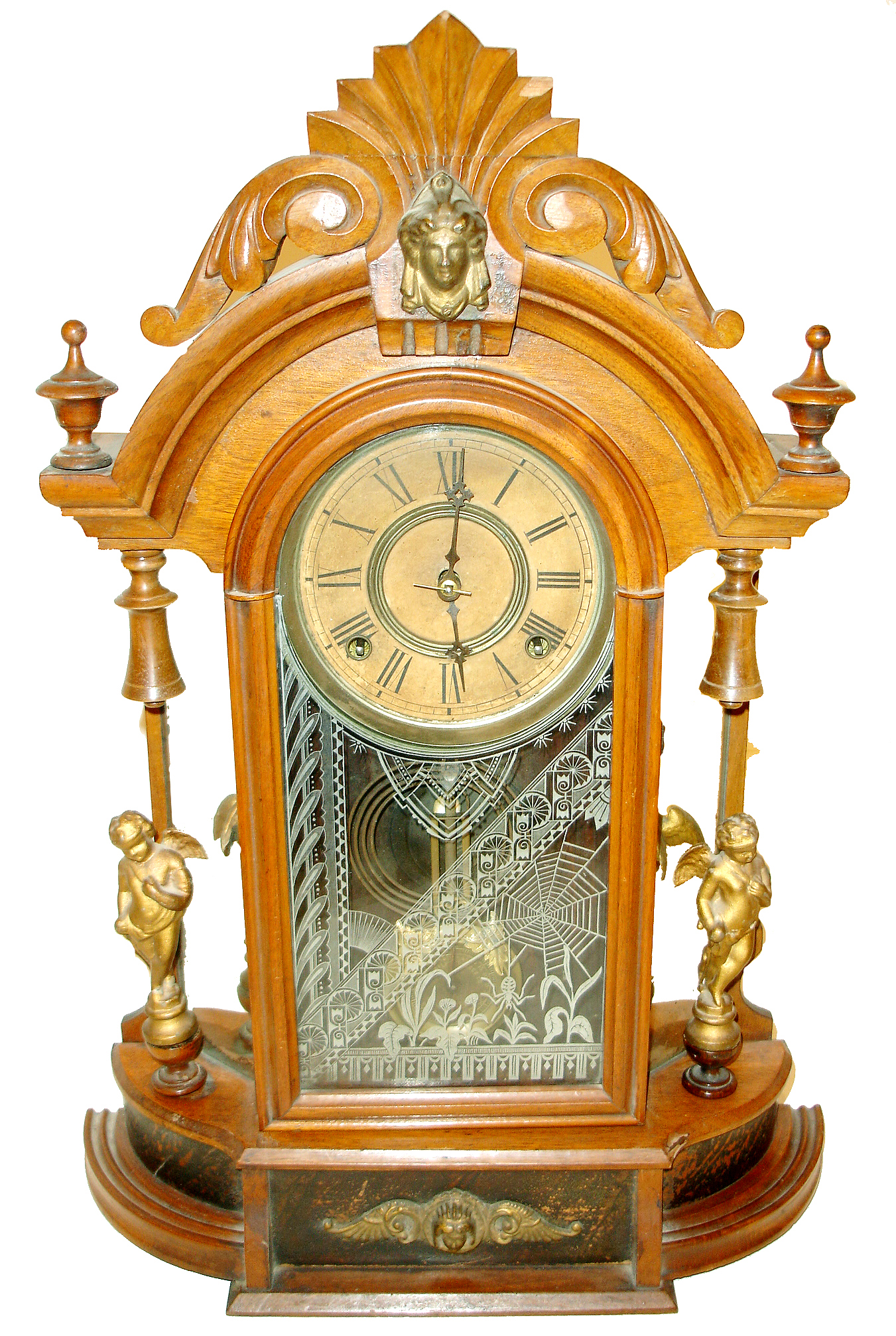 Ansonia Clock Co., Ansonia Conn., "Triumph", 8 days, time, strike and alarm oak mirror side mantel clock, c1880. — Antique Clocks Price Guide