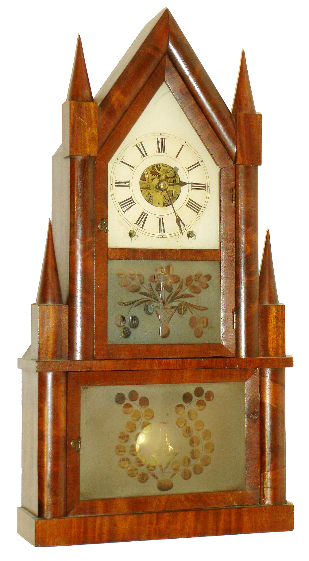 Birge and Fuller, Bristol, Conn., 8 days, time and strike, remote fusee movement steeple on steeple shelf clock. c.1846. — Antique Clocks Price Guide