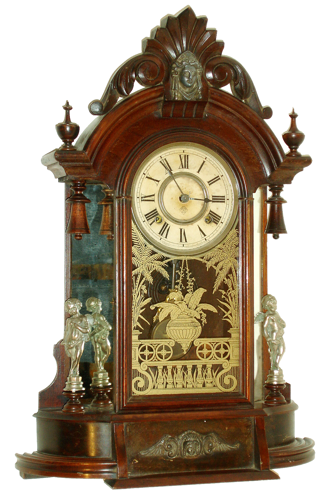 Ansonia Clock Co., Ansonia, Conn., "Triumph", 8 days, time & strike walnut mantel clock, c1880 — Antique Clocks Price Guide