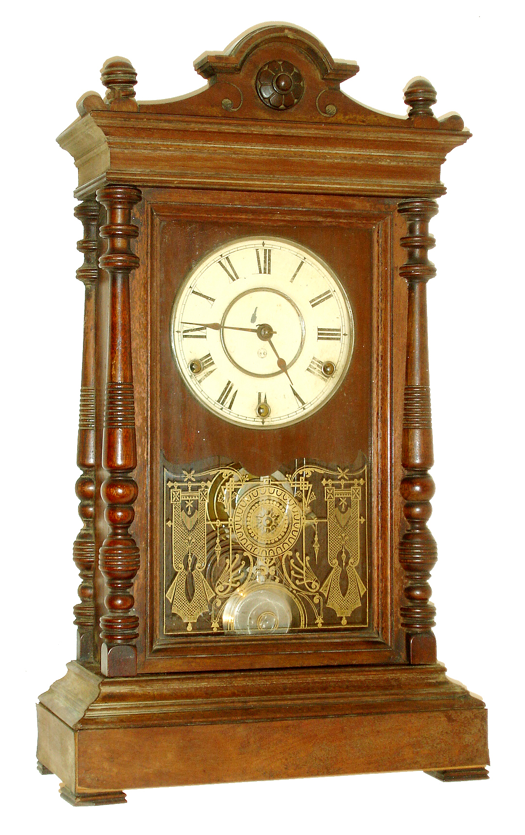 Seth Thomas Clock Co., Thomaston, Conn., "Atlas", 8 days, quarter striking walnut mantel clock, c1886 — Antique Clocks Price Guide