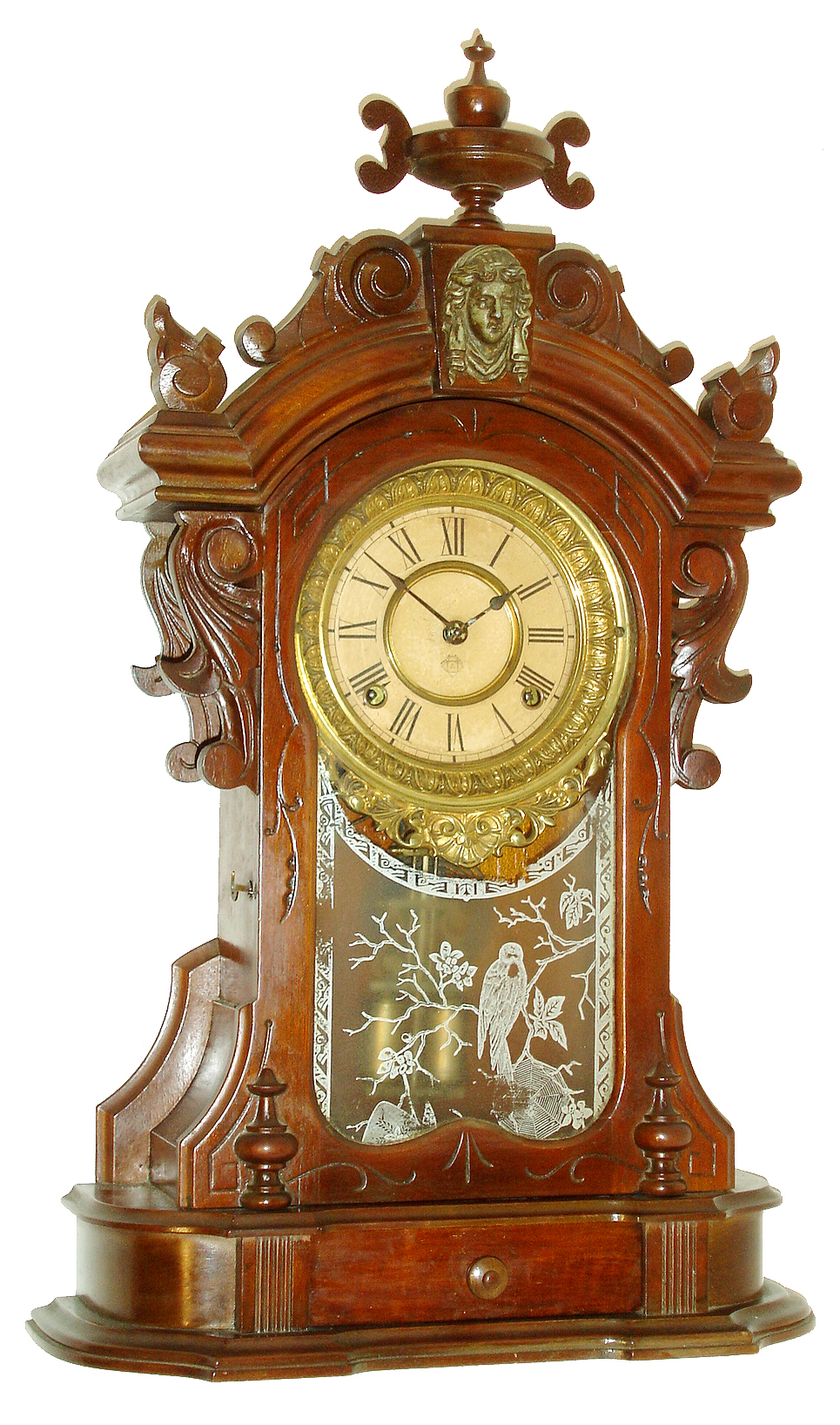 Ansonia Clock Co., Ansonia, Conn., "Monarch", 8 days, time & strike walnut mantel clock, c1880 — Antique Clocks Price Guide