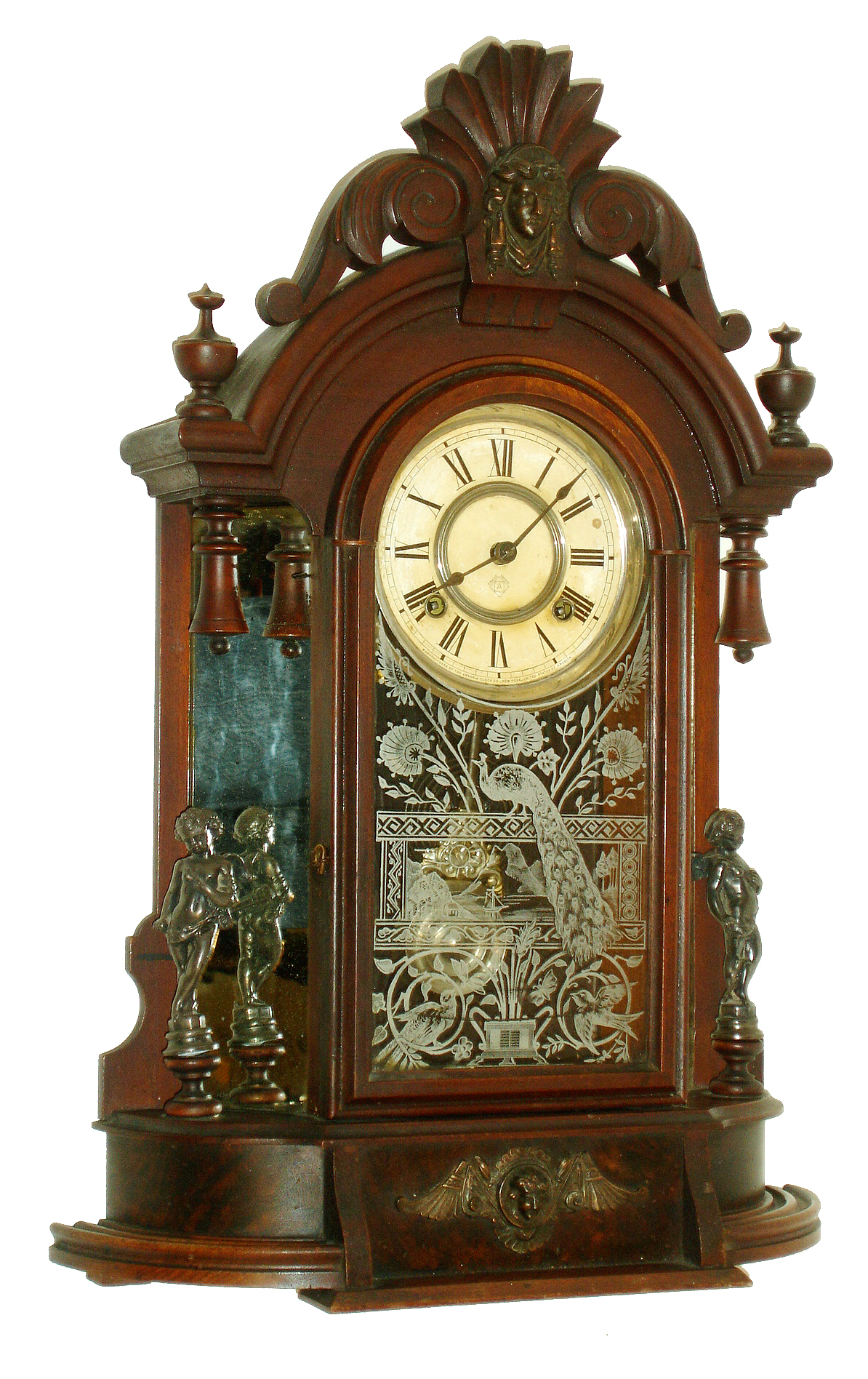 Ansonia Clock Co., Ansonia, Conn., "Triumph", 8 days, time & strike walnut mantel clock, c1900 — Antique Clocks Price Guide
