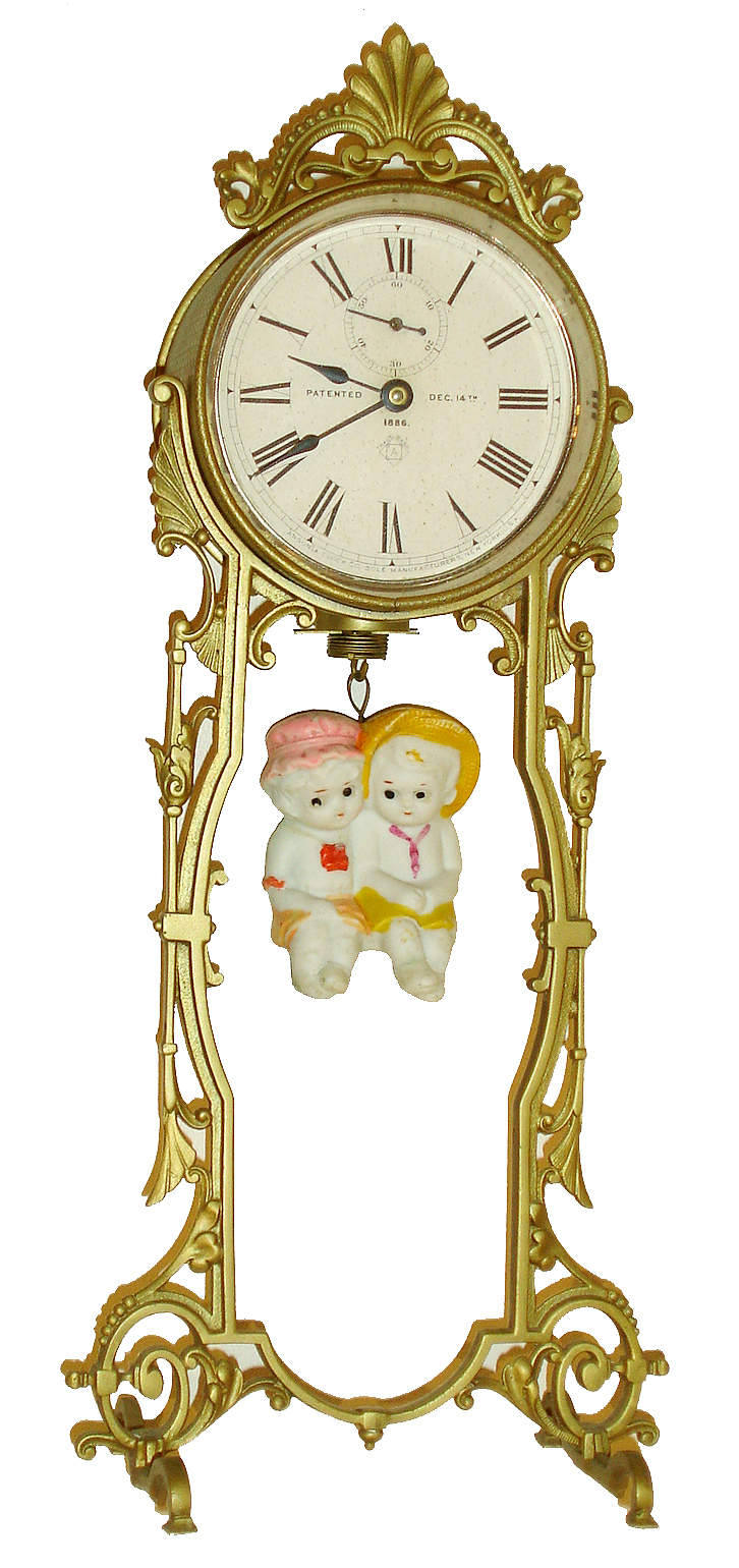 Ansonia Clock Co., New York, Bobbing Doll Clock "Jumper No. 2", one day time only shelf clock, c1880. — Antique Clocks Price Guide