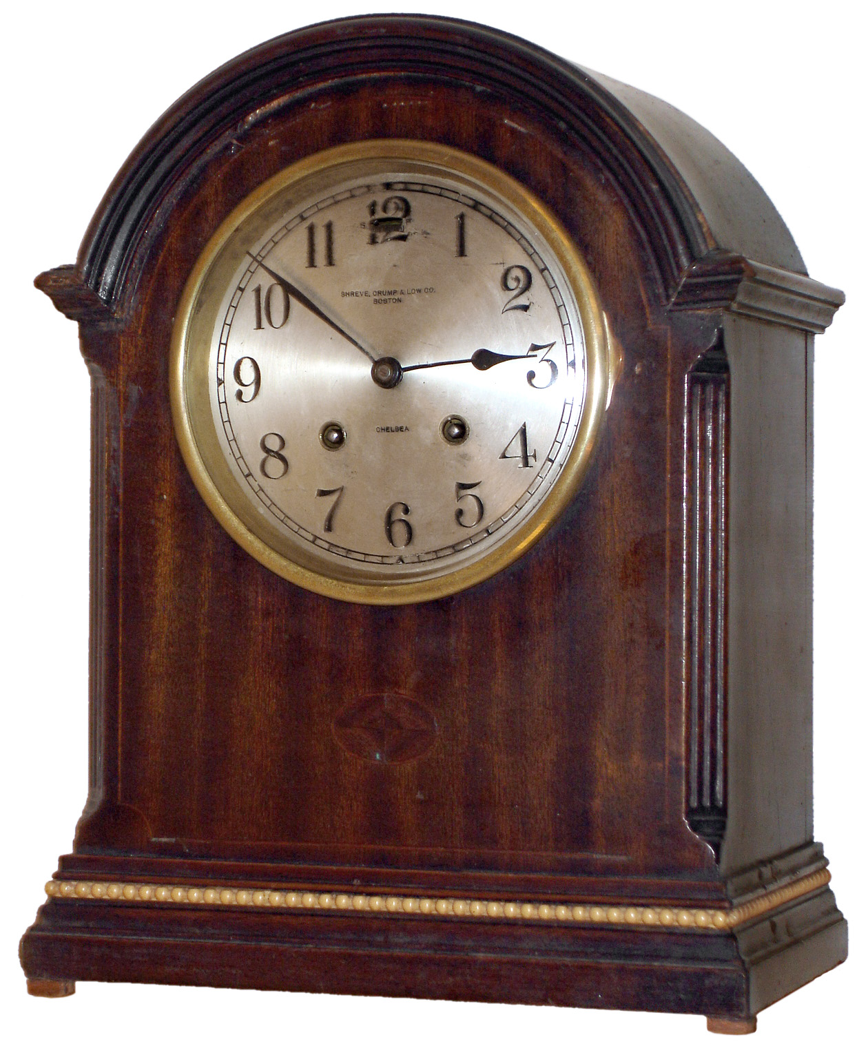 Chelsea Clock Co., Boston, "Mahogany Dome" 8 days, house strike mantel clock, retailed by Shreve, Crump & Low, 1923 — Antique Clocks Price Guide
