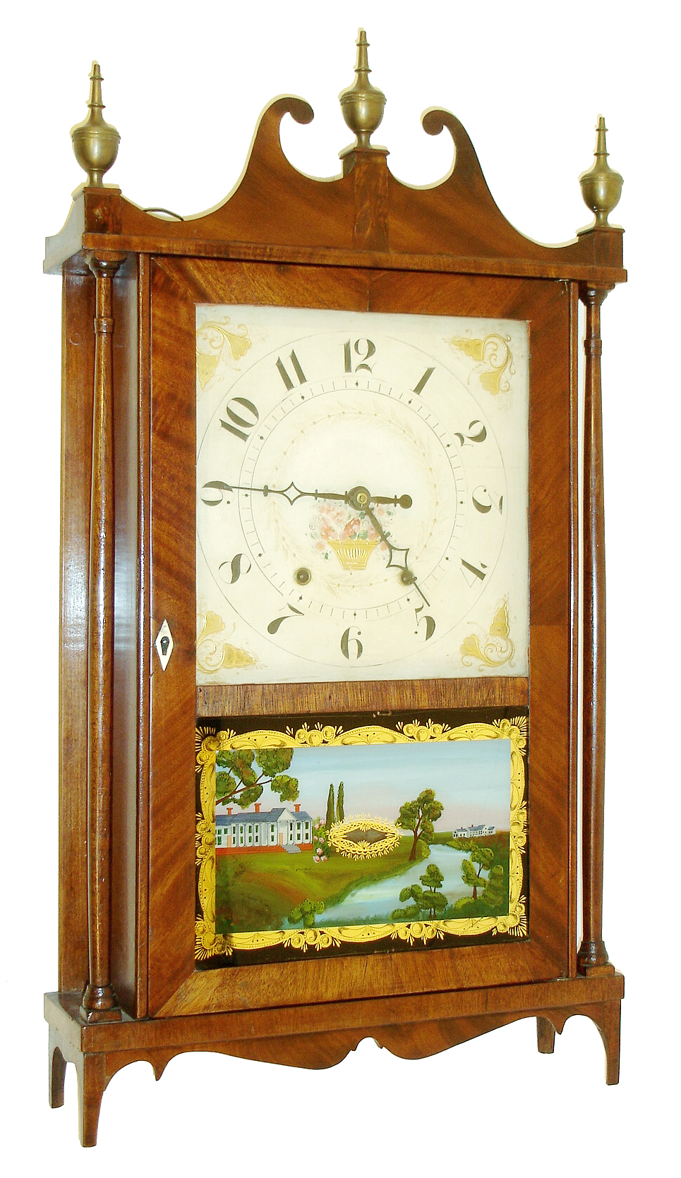 Attributed to Wadsworth, Lounsbury & Turners, Litchfield, Conn., 30 hours, time and strike, weight wood movement pillar & scroll shelf clock, c1830 — Antique Clocks Price Guide