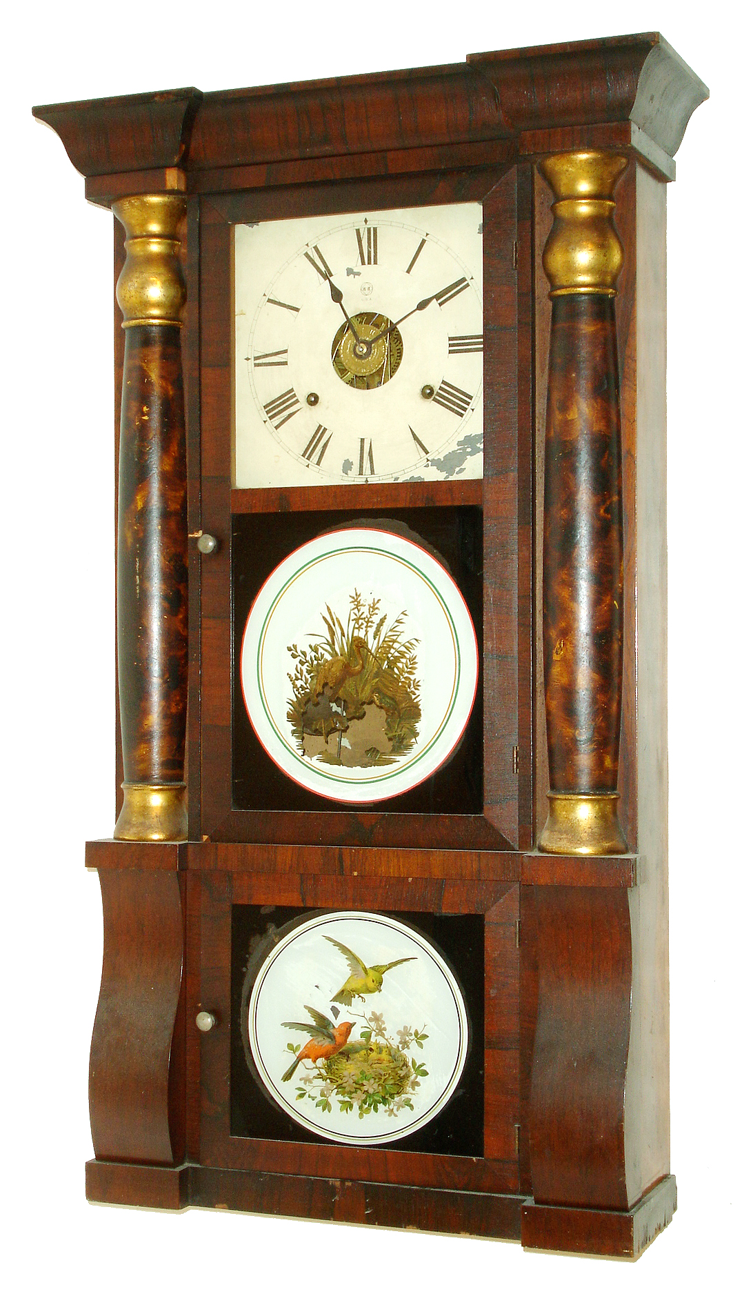 Seth Thomas, Thomaston, Conn., 8 days, time, strike and alarm weight brass movement column & cornice shelf clock, c1870 — Antique Clocks Price Guide