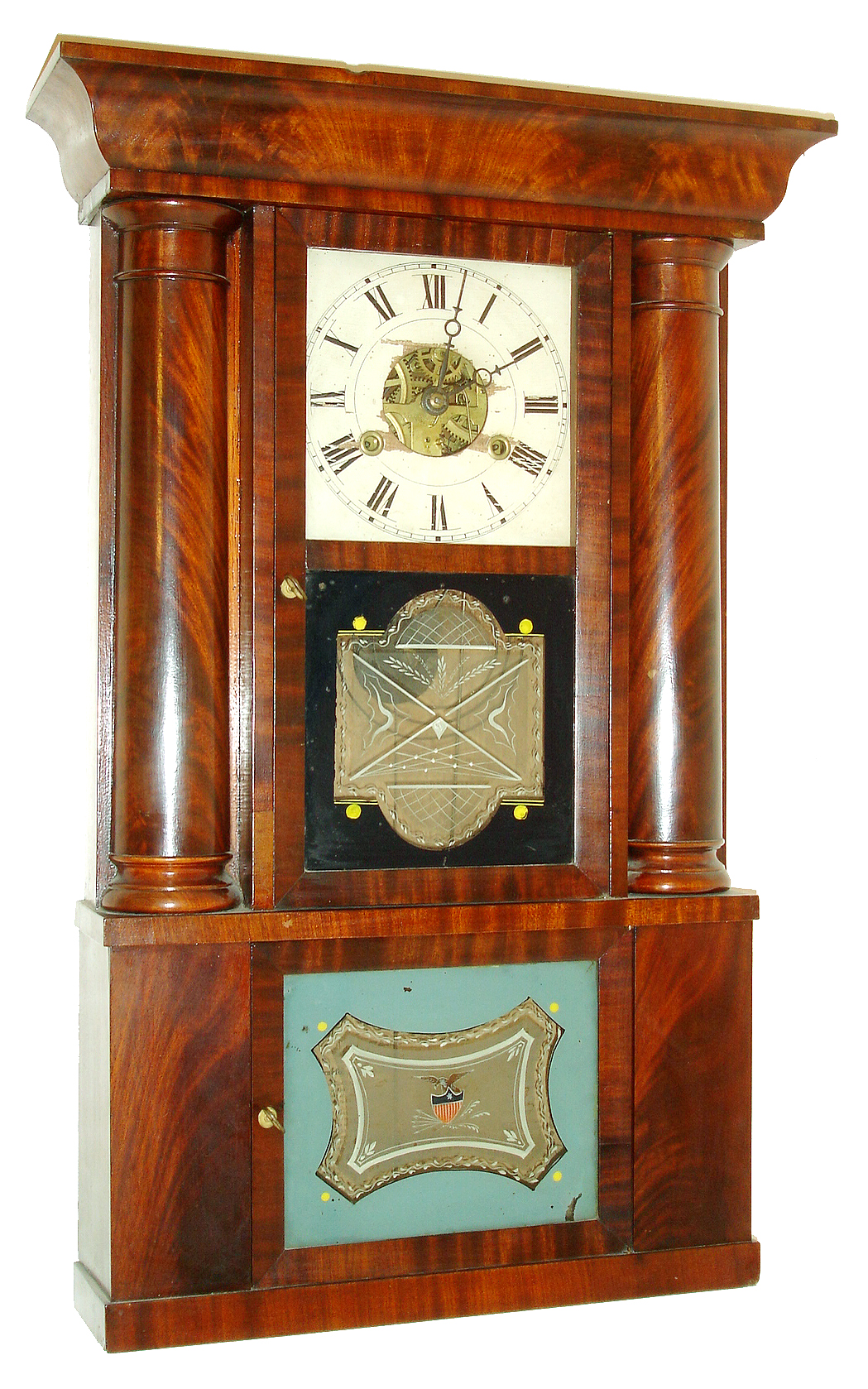 Terry & Andrews, Bristol, Conn., 30 hours, time and strike, weight brass movement column & cornice shelf clock, c1845 — Antique Clocks Price Guide