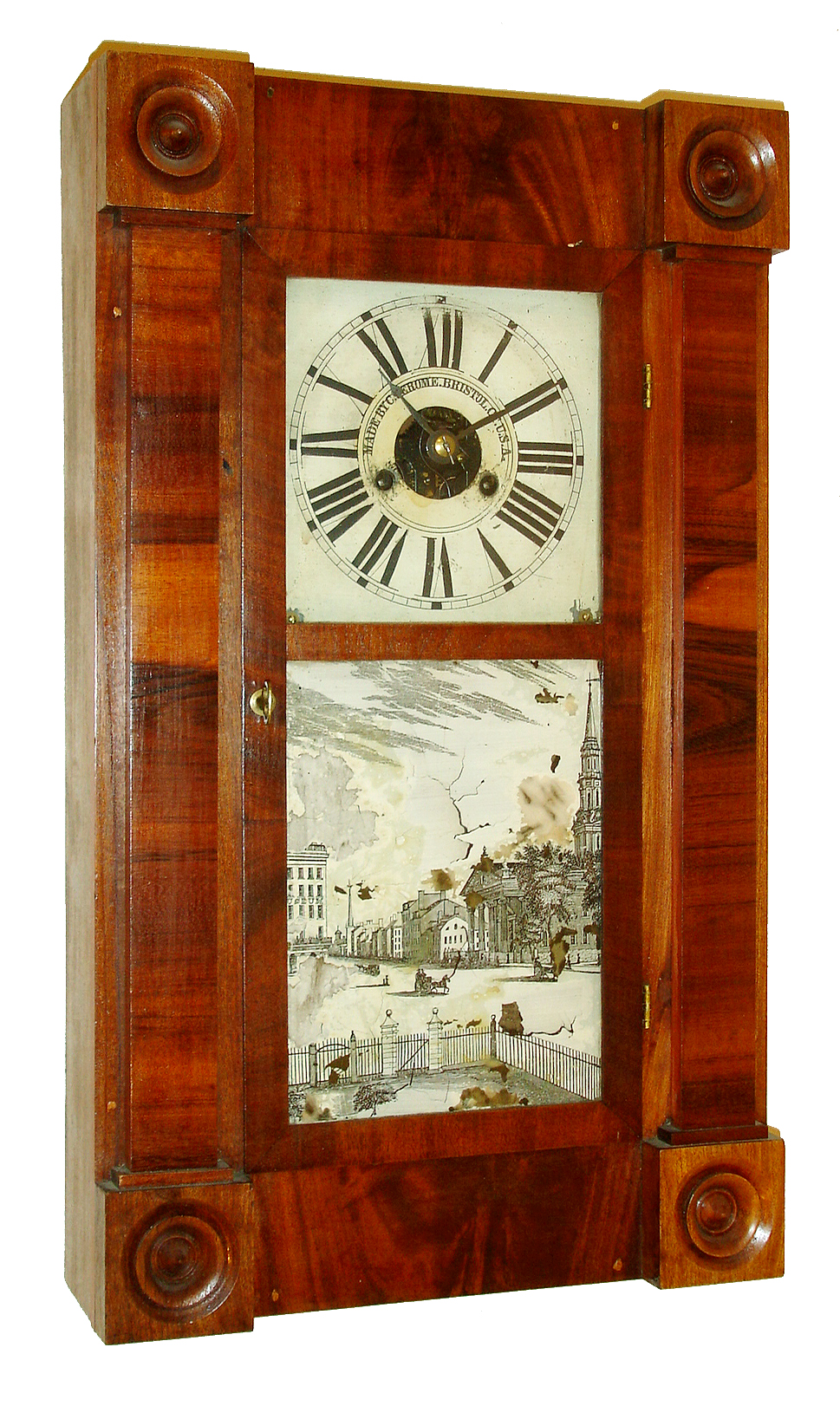 Chauncey Jerome, Bristol, Conn.30 hours, weight driven time & strike flat column shelf clock, c1842 — Antique Clocks Price Guide