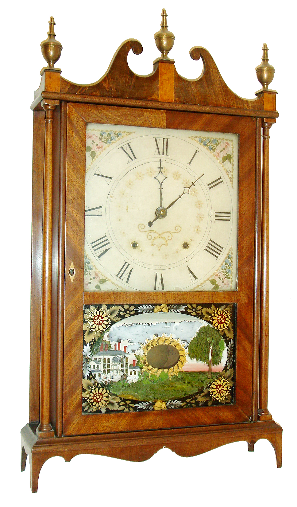 Seth Thomas, Plymouth Hollow, Conn., 30 hours, time and strike, weight wood movement pillar & scroll shelf clock, c1825 — Antique Clocks Price Guide