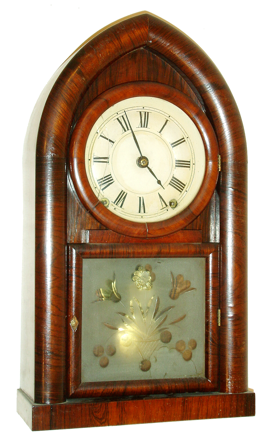 Terry & Andrews, Bristol, Conn., 8 days, time and strike, round gothic or beehive shelf clock, c1845 — Antique Clocks Price Guide