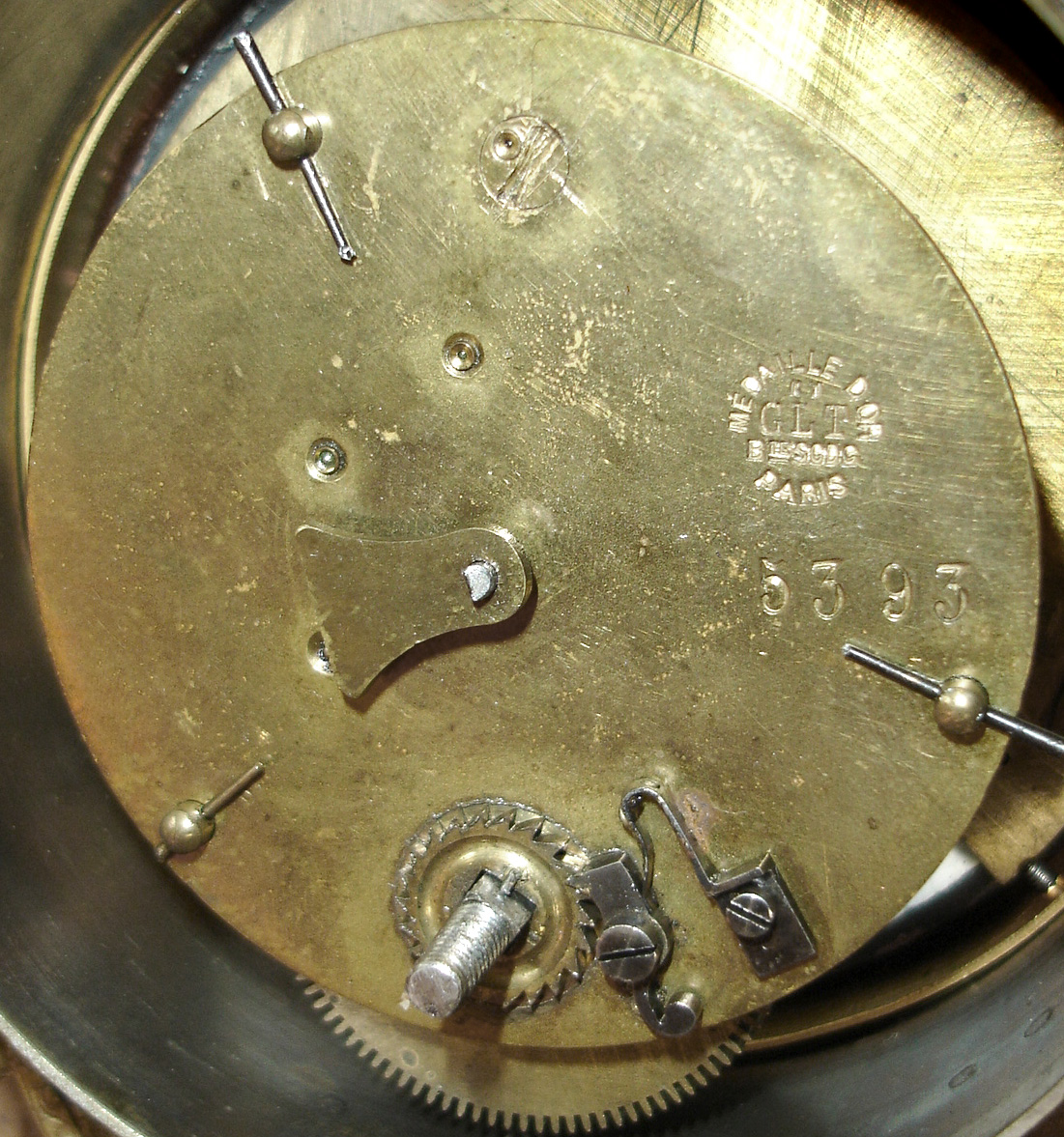 French swing clock, "GLT, Paris" 8 days, movement c1890, later bronzed figural base of white metal. — Antique Clocks Price Guide