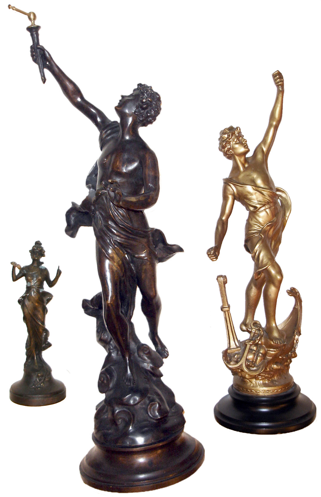 Bases for Swingers- 3 (Three) figural statues (no clock swingering arms included). — Antique Clocks Price Guide