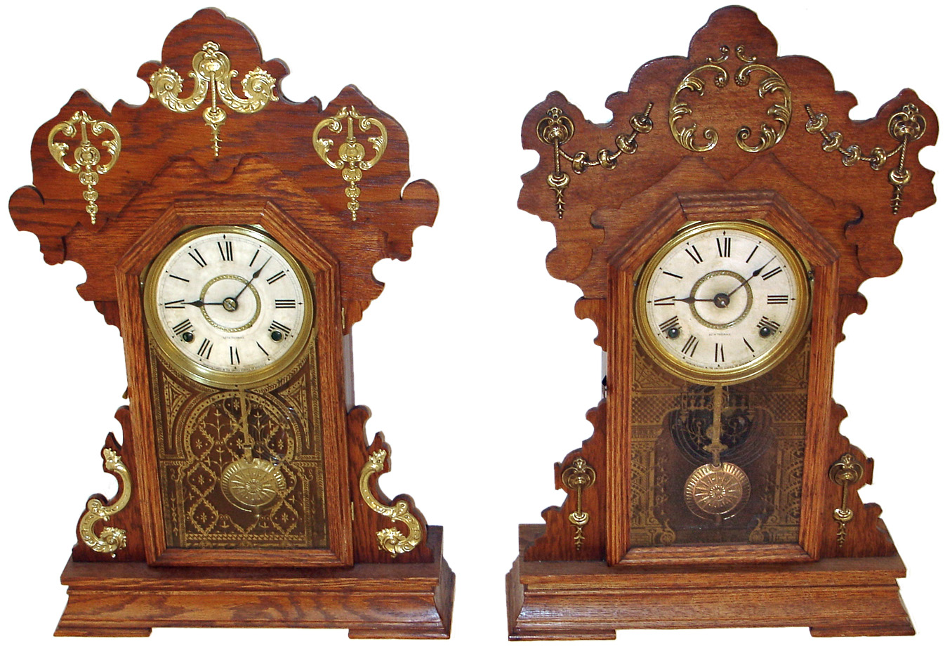 Clocks- 2 (Two) Seth Thomas metal series, time and strike, oak mantel clocks, c1900: "Metals No. 1" and a variant of "Metals No. 3" — Antique Clocks Price Guide