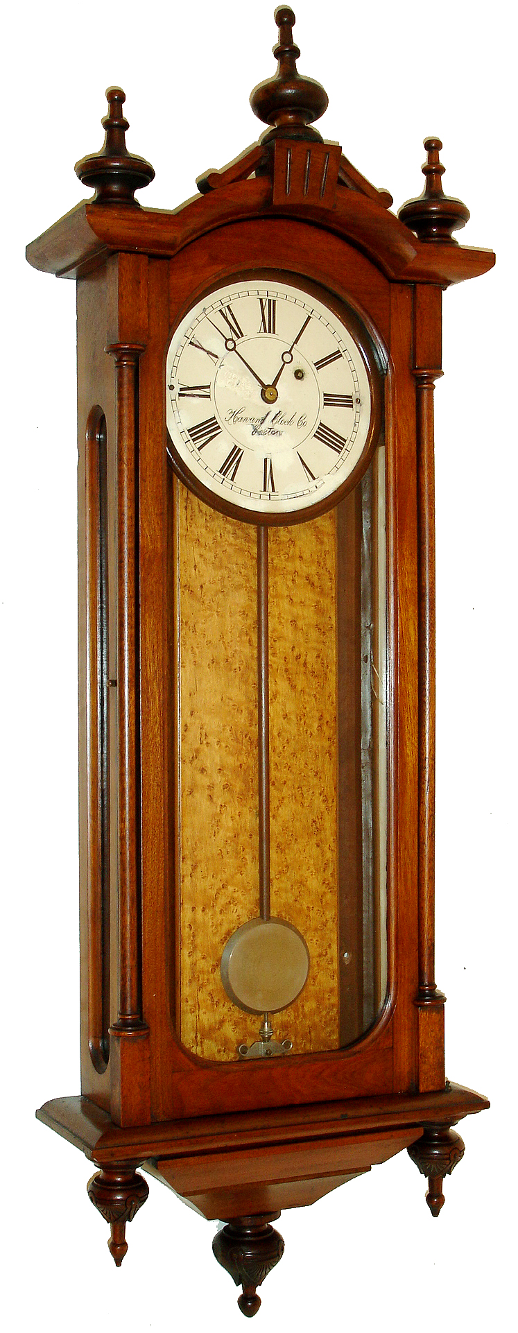 E. Howard and Co., Boston, "Regulator No. 59-8", walnut and maple 8 days, weight driven time only wall clock with 8" dial in Vienna regulator style, c1895 — Antique Clocks Price Guide