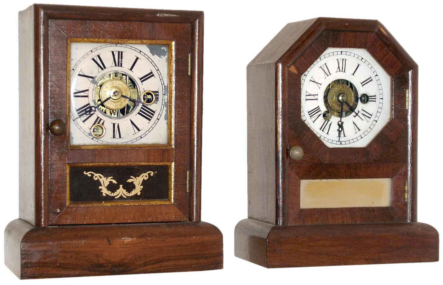 Clocks- 2 (Two) 30 hours, time and alarm spring driven Cottage Shelf clocks manufactured by the Seth Thomas Clock Co., Thomaston, Conn. c 1870. — Antique Clocks Price Guide