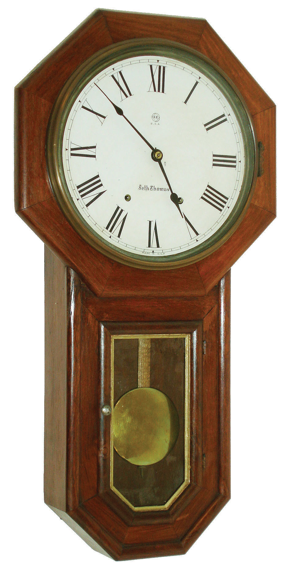 Seth Thomas Clock Co., Thomaston, Conn., "Globe", 8 days, time and strike, walnut wall clock, c1898 — Antique Clocks Price Guide