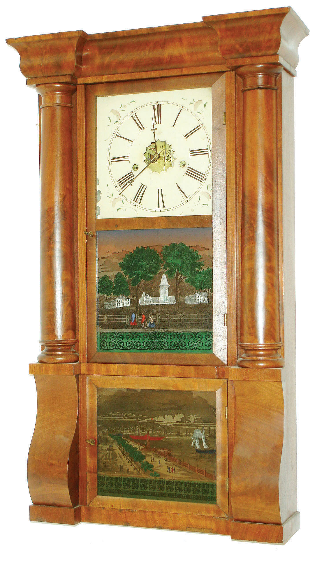 E.N. Welch, Forestville, Conn., 8 days, time and strike, column & cornice shelf clock, c1860. Label states: "At the old establishment of the late J.C. Brown". — Antique Clocks Price Guide