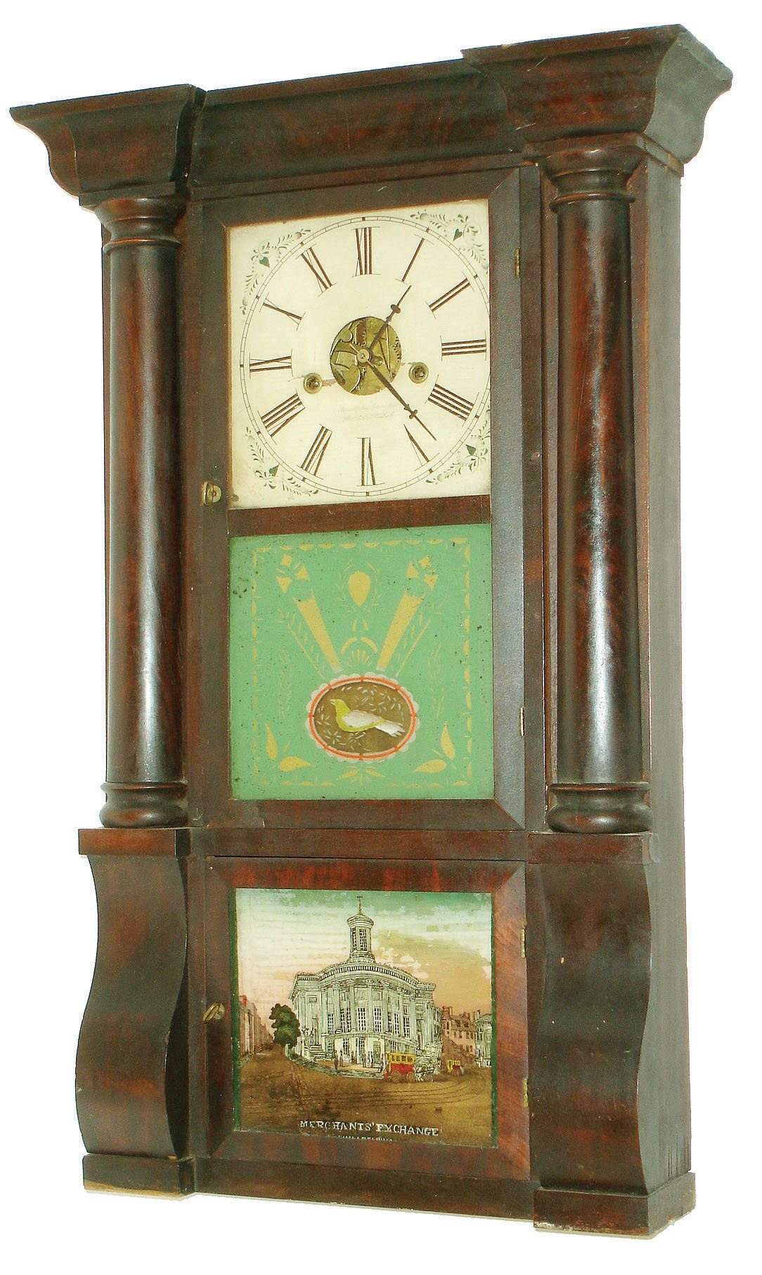 Forestville Mfg. Co., (J.C. Brown), Forestville, Conn., 8 days, time and strike, column and cornice shelf clock, c1845 — Antique Clocks Price Guide