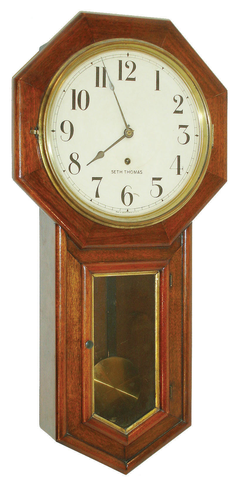 Seth Thomas Clock Co., Thomaston, Conn., "Globe", 8 days, spring brass movement, long drop octagon timepiece, c1921 — Antique Clocks Price Guide