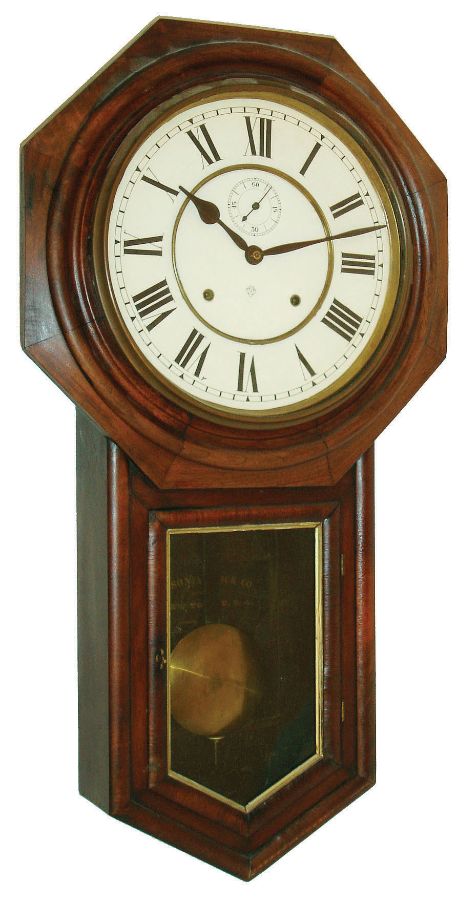 Ansonia Clock Co., Ansonia, Conn., "Office Regulator", 8 days, time and strike, spring brass movement wall clock, c1901 — Antique Clocks Price Guide