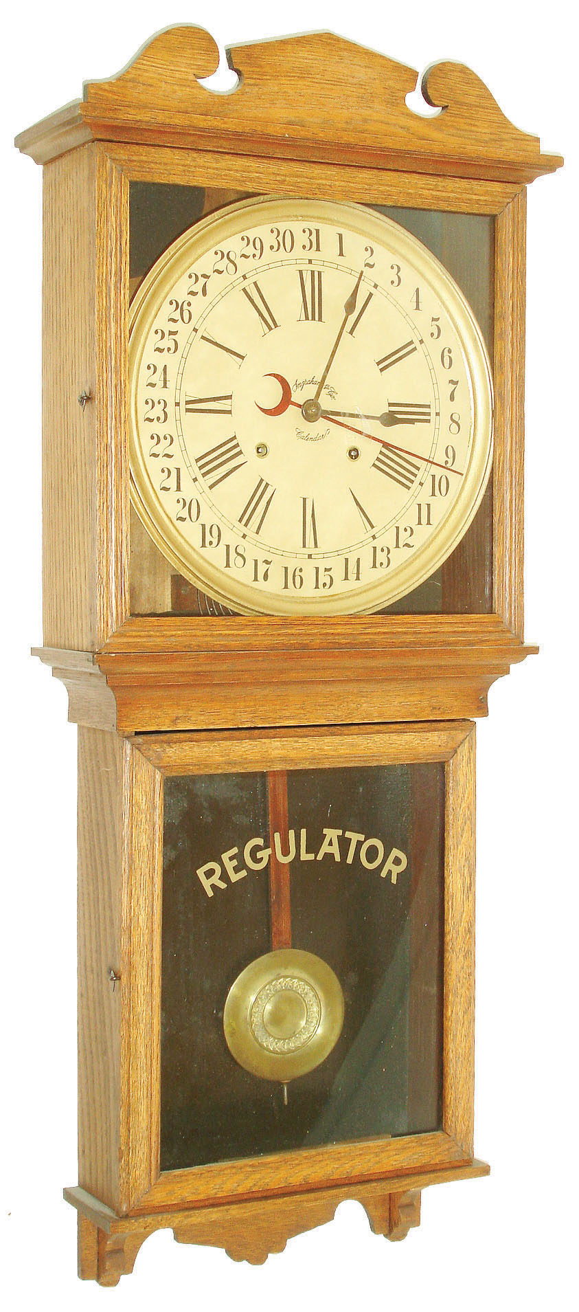 E. Ingraham & Co., Bristol, Conn., "Reliance", 8 days, time and strike, calendar wall clock, c1907 — Antique Clocks Price Guide