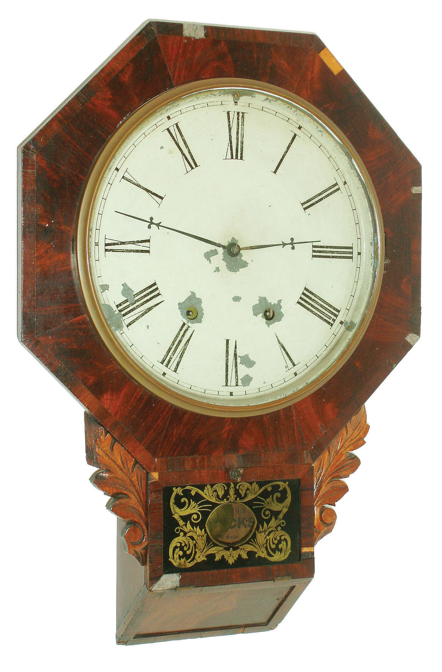 William L. Gilbert Clock Co., Winsted, Conn., 8 days, time and strike, drop octagon schoolhouse wall clock, c1873. — Antique Clocks Price Guide